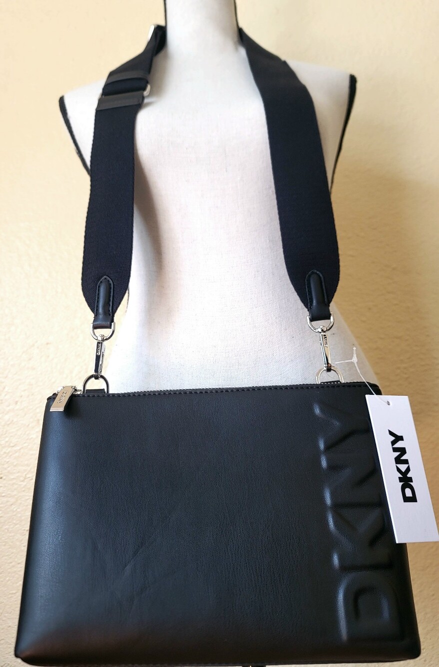 DKNY Tinsley Crossbody with Wide Adjustable Strap Black Faux Leather - Picture 7 of 12